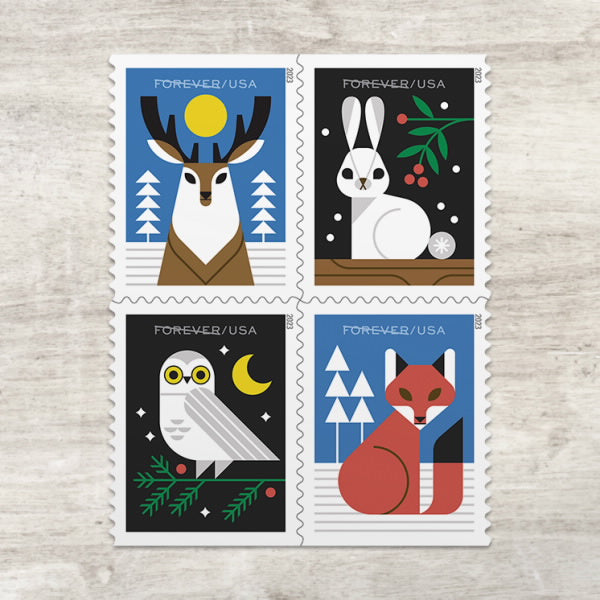 Winter Woodland Animals Stamps, Sheet of 100