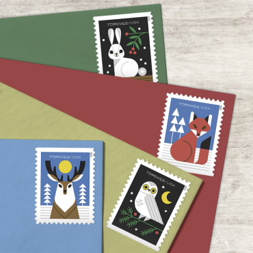 Winter Woodland Animals Stamps, Sheet of 100